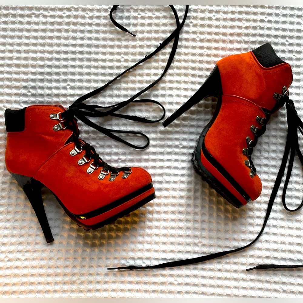 Stiletto Hiking Boots in Orange Faux Suede by Xhilaration Size 9.5